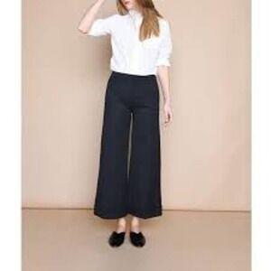 Reiko Paolo Fancy Black Pinstripe Wide Leg Mid Rise Crop Trouser Pants 27 NEW